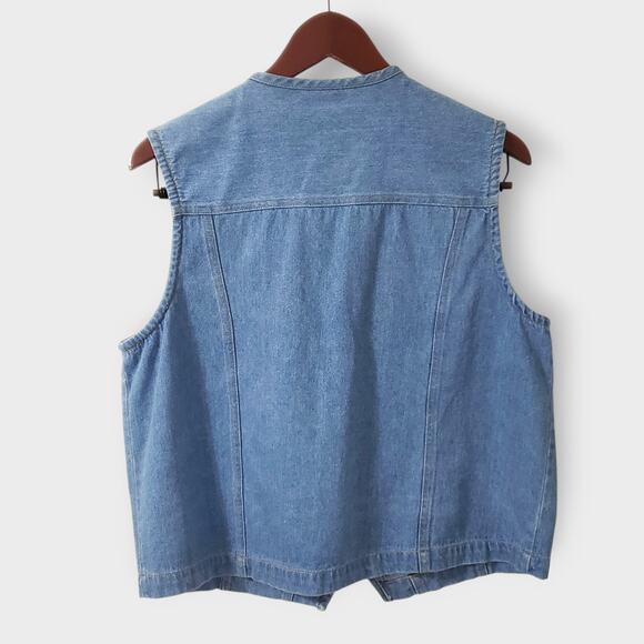 Vintage Sag Harbor Denim Floral Rhinestone Vest Medium Western Festival Indie - Picture 4 of 9